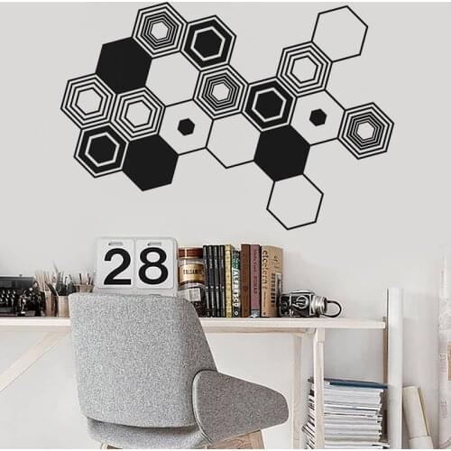 Hexagons Abstract Wall Decal Geometric Wall Art sticker Office Decor Vinyl Decals Minimalist Abstract Modern Wall Art Mural Y67