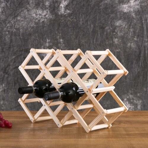 2020 Hot Foldable Wine Holder Wooden Wine Rack Kitchen Storage Shelf Rack 10 Drink Bottle Holders Restaurant Bar Display Shelf