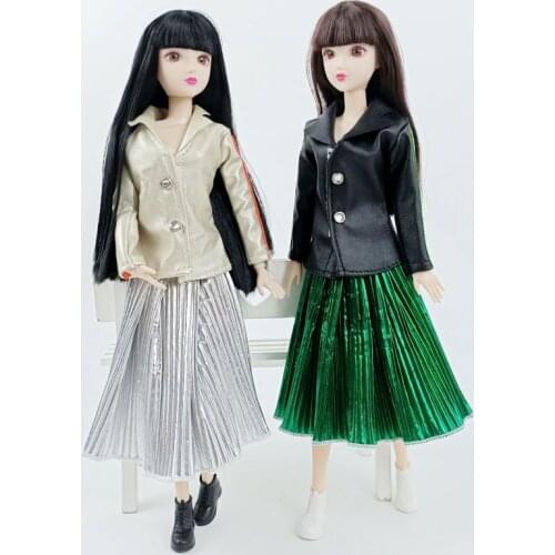 Fashion Clothes Set for Barbie Doll Outfits Coat Pleated Midi Skirt For 1/6 Dolls Accessories Toys For Children