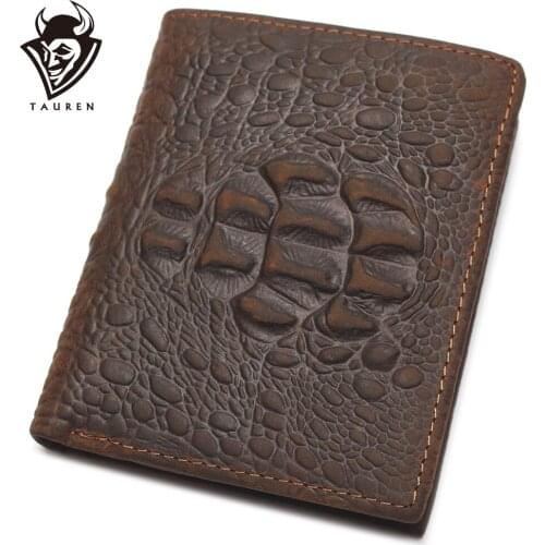 Crazy Horse Leather Wallet Crocodile Pattern Style Genuine Purse Men Bag Hot Selling Card Holder