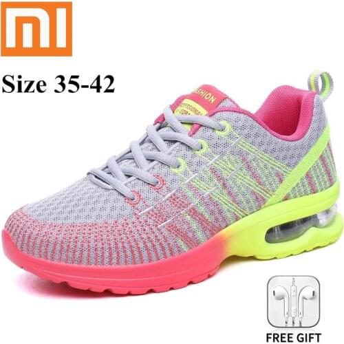 Xiaomi Mijia Women Running Shoes Air Cushion Womens Sneakers Lace-Up Breathable Jogging Shoes Leisure Outdoor Colorful Sneakers
