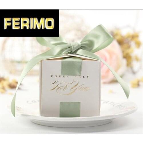 2.56" Square Wedding Favor Box Candy Box With Ribbon Classic White Chocolate Boxes Candy Box Guests Wedding Souvenir