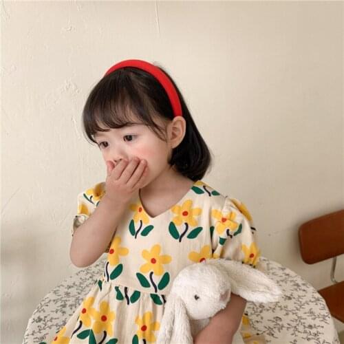 Summer 2021 girls floral casual dresses korean style cute children short sleeve little princess dress 2-6Y