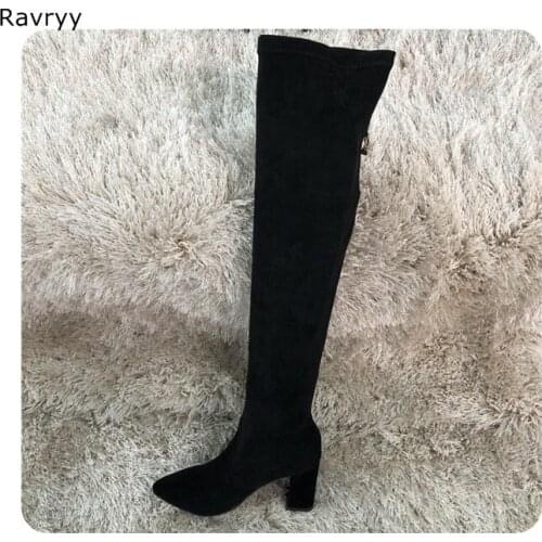 HOT SALE Women long boots black leather concise style nice female over-the-knee boot square heel autumn winter fashion shoes