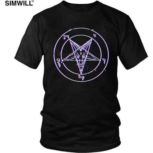 Fashion Sigil Of Baphomet T Shirt Men Cotton Vaporwave Aesthetic Pentagram T-shirt Glitch Satanism Tees Short Sleeves Adult Tops