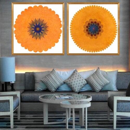 Bright Orange Mandala Green Set Of 2 Flower Living Room Square Sizes Wall Art Decor No Frame Poster Oil Painting Decoration