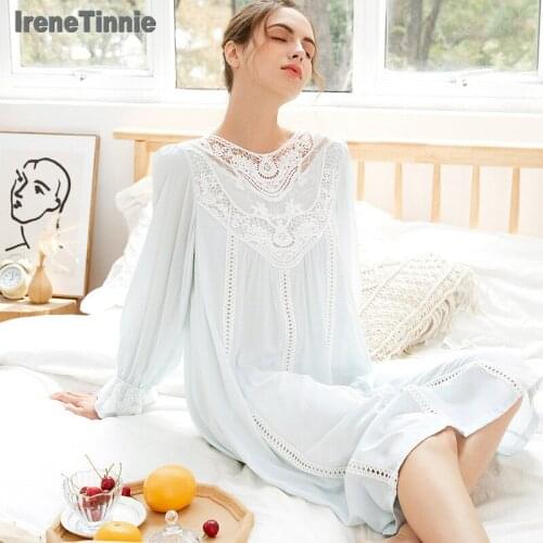 Irene Tinnie Princess Sleepwear Fairy Night Dress Women White Cotton Dress Vintage Victorian Elegant Nightgowns Home Wear