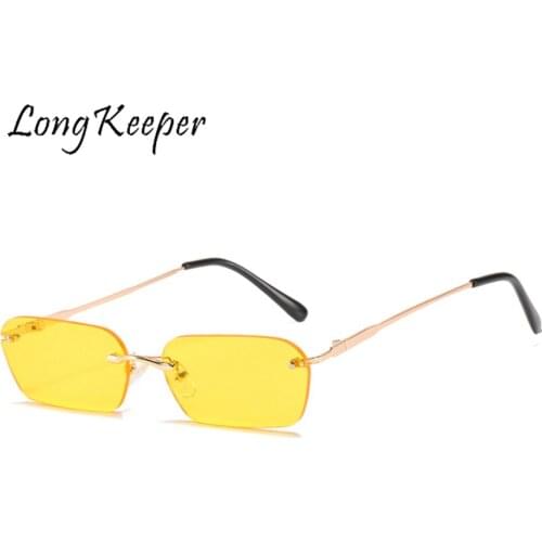 LongKeeper Fashion Popular Rimless Rectangle Sunglasses Women Men Shades Transparent Lens Glasses Frameless Eyeglasses UV400