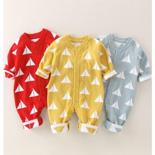 Newborn Baby Clothes Infant Knit Sweater Boys Girls triangle Romper Baby Jumpsuit Long Sleevele Autumn Overalls