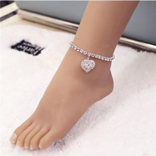 Wholesale New Hip Hop Flower Heart Anklet Bracelet For Women Bohemian Fashion Handmade Exquisite Rhinestone Ankle Jewelry Gift