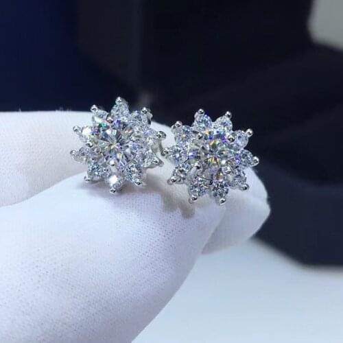 Passed Diamond Test Excellent Moissanite Earring S925 Silver D Color VVS Sun Flower Diamond Stud Earring Fine Luxury Jewelry