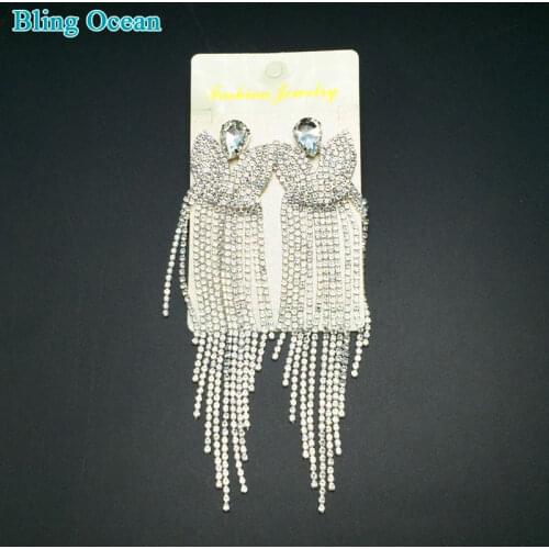 Teardrop style Tassel earrings crystal colorful long rhinestones earrings for bikini competition shows