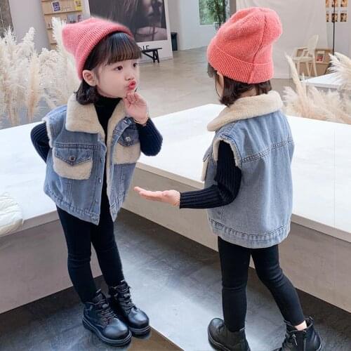 Winter Autumn 1-9Years Old Thicken Warm Fleece Baby Girls Waistcoat For Children Denim Vest Kids Clothes Boys Sleeveles Jacket