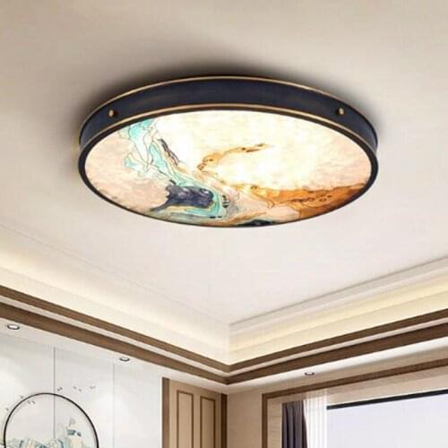 New Chinese Style Led Ceiling Lamps Art Copper Landscape Painting For Bedroom Living Room Restaurant Decoration Luminaire
