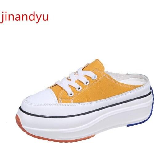 Canvas Womens Shoes Wedge Platforms Sneakers High Heel Sport Shoes Women Sneakers Yellow Black Trendy Casual Shoes Half Slippers