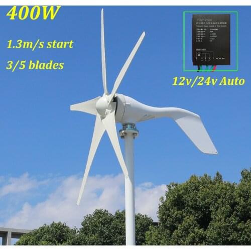 New arrival 1.3m start up three phase AC 12v 24v 48v wind turbine with 12V 24V Auto regulator home use 400w wind turbine