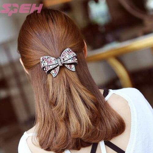 Bow spring clip hair accessories Korean version of full diamond hairpin Crystal high-grade Joker fairy headdress