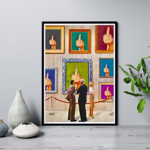 Vintage The Finger Collage Poster Surreal Middle Finger Canvas Painting Wall Art Humorous Pictures Modern Hand Living Room Decor