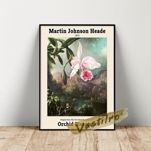 Martin Johnson Heade Exhibition Poster, Martin Heade Orchid Blossoms Wall Picture, Vintage Plant Prints, Flower Leaf Wall Art