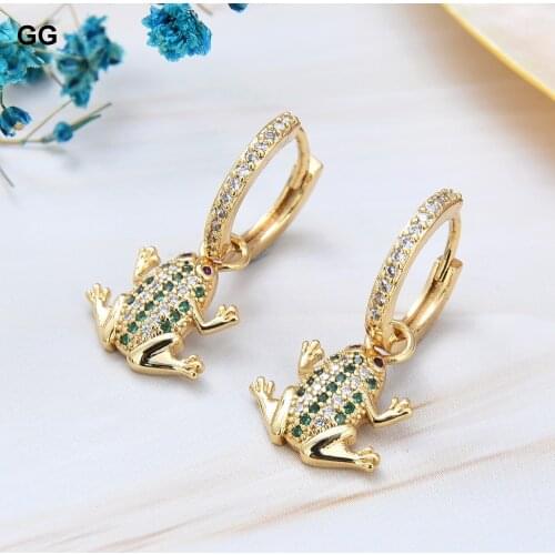 GuaiGuai Jewelry Hot Sale Cute Colorful Micro Pave CZ Gold Color Frog Hoop Earrings For Girls Fashion
