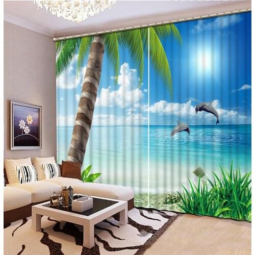 Custom 3D Beautiful Animal seaside coconut tree 3d curtain blackout curtains for bedroom living room curtains decor