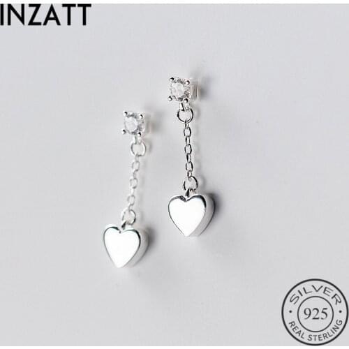 INZATT Charm Real 925 Sterling Silver Chain Tassel Cute Heart Dangle Drop Earrings Fine Jewelry Three Colors For Women Wedding