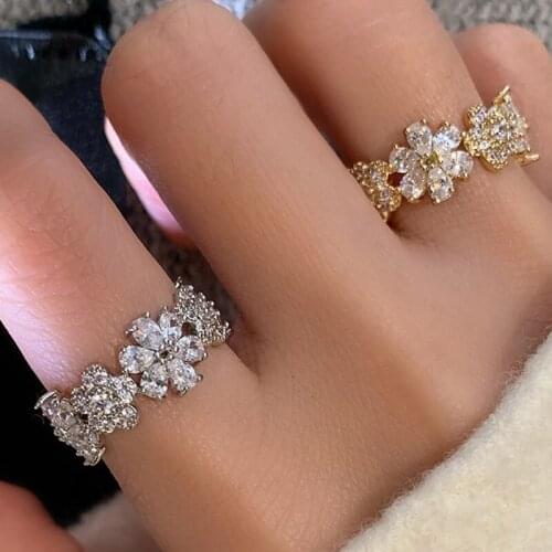 925 Silver Fashion Simple Personality Full Diamond Flower Light Luxury Temperament Wild Index Finger Ring For Fine Women Jewelry