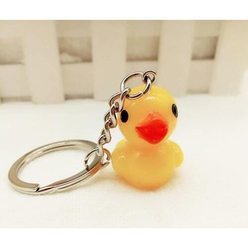 1PC Cartoon resin small yellow duck key chain mobile phone bag key ring pendant unisex creative present gifts
