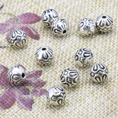 10PCS Accessory Lucky DIY Finding Loose Copper Round Beads Ball Carved Flowers Women Jewelry Making Women Metal Gifts Crafts 8mm