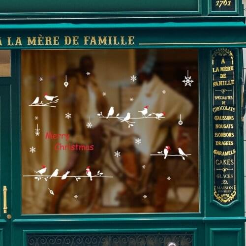 2021 Winter Merry Christmas Snowflakes Sticker Branch Bird Glass Window Sticker Christmas New Year Decorations For Home Shop