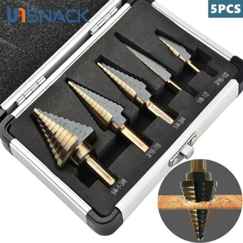 5 Sizes HSS Cobalt Multiple Hole Drill Step Bit Sets Tool with Aluminum Case Woodworking Tools for Metal Wood Step Cone Drilling