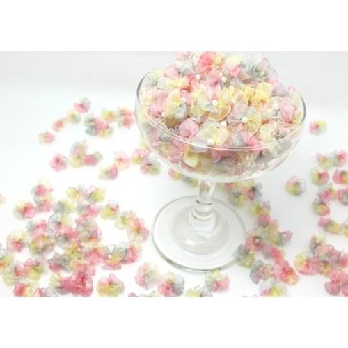 50 Pieces 9/16 Inch (15mm) Chiffon Ribbon Rosette Flower|Flower Applique|Flower with Pearl Center|Rose Buds|Quilting