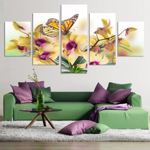 5D Embroidery Diamond Picture Scenery Home Decor 5 Pcs Painting Butterfly Yellow Flower Full Round Drill Cross Stitch Wall Art