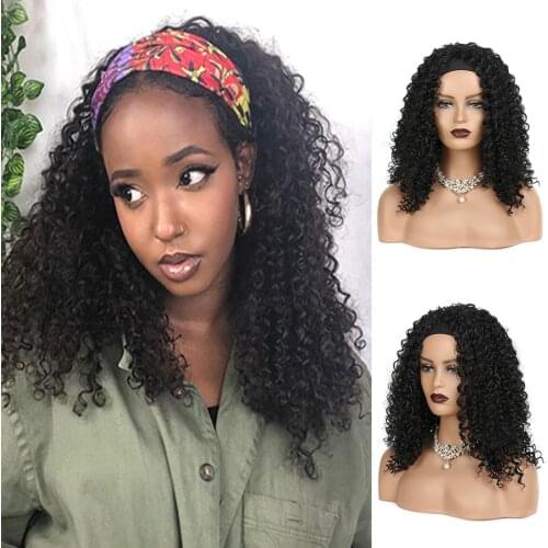 Afro Synthetic Headband Wigs for Black Women Natural Black Wet and Wavy Heat Resistant Curly Wig Cosplay