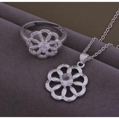 AS433 Lucky Silver Color 925 Jewelry Sets For Women Ring 589 + Necklace 908 /btlakksa Arlajisa