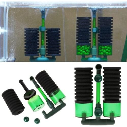 Aquarium Fish Tank Biochemical Sponge Filter Air Pump Double Head w/ Suction Cup