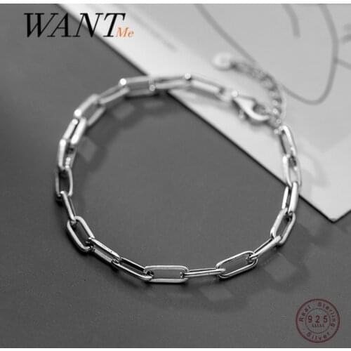 WANTME Genuine 925 Sterling Silver Punk Cuban Link Chain Hip Hop Bracelet&Bangle for Women Men Party Rock Jewelry Accessories