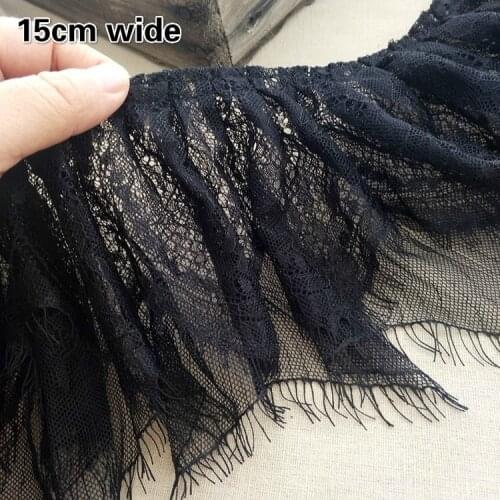 Black Widened Double Pleated Eyelashes Tulle Lace DIY Ladies Girls Childrens Clothing Skirt Cuffs Convenient Sewing Trend Trim