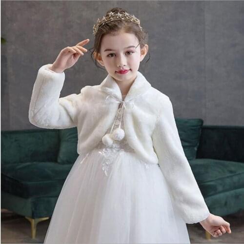 Kid Winter Coats For Girls Faux Fur Cape Wedding Warm Cloaks Shawl Shrug Outerwear Coats Hot Sale Baby Girl Plush Bow Cloak