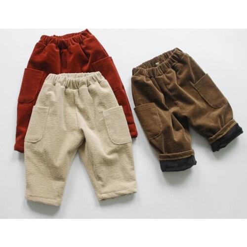 2019 Korean Version Children Pants Solid Color Casual Corduroy Pants Thick Fleece Warm Boys Trousers BC843