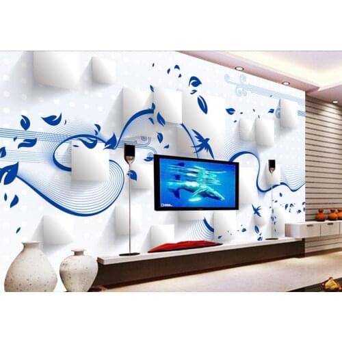 Home Decoration Geometry leaves blue dynamic 3D stereo customized wallpaper for walls decor wallpaper