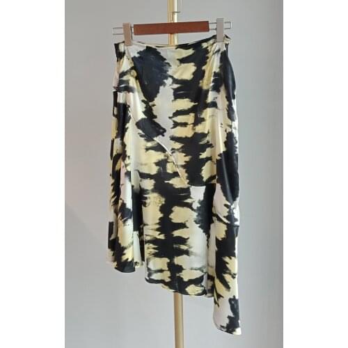 Elfbop Ladies Stylish Curved Tailoring Irregular Hem Stretch Silk Midi Skirt