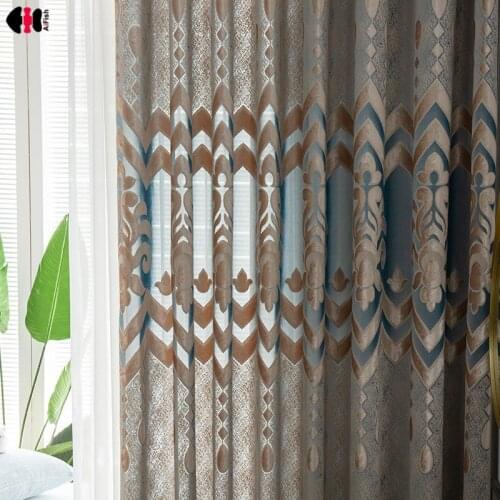 European Luxury Embroidered Curtains For Living Room Jacquard Chenille French Window Decoration Drapes zh224D