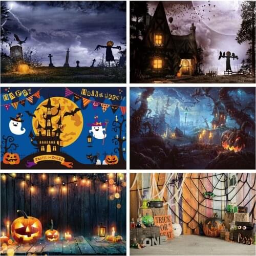 Yeele Halloween Night Photocall Forest Castle Moon Tombstone Pumpkin Lantern Photography Backdrop Backgrounds For Photo Studio