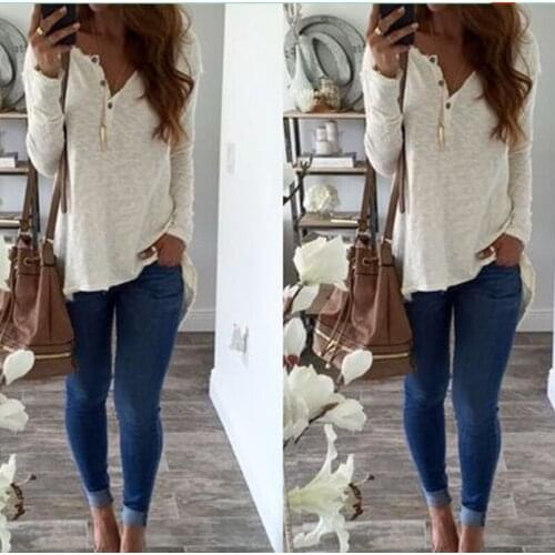 Long Sleeve T-shirt Women Casual V-neck Slim Knit Female Warm Spring Autumn Basic T-shirts Female Buttons Top