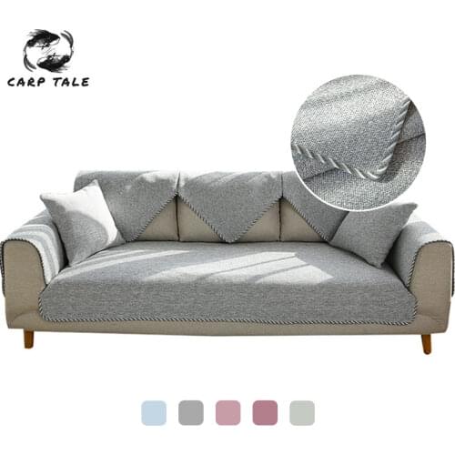 Cotton Sofa Cover Non-slip Four Season Linen Woven Arm Sofa Cushion Sofa Towel Pure color Armrests Couch covers For Living Room