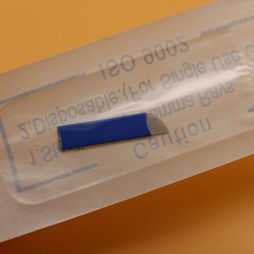 100 PCS Blue 21pin Eyebrow Microblading Needles 0.2mm Permanent Makeup Tattoo Blade For 3D Eyebrow Embroidery Manual Tattoo