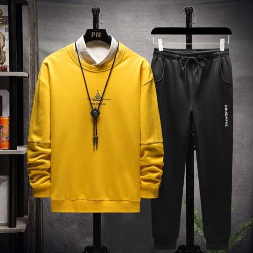 Polyester Mens Set Two Pieces Tracksuit Men Clothing O Neck Long Sweatshirts and Pants Winter Casual Oversized Homme 2021