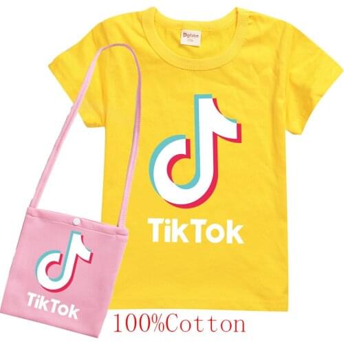 TIK TOK Summer Cotton T-Shirt Baby Boys And Girls Top + Bag for Kids Gift