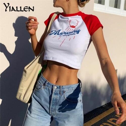 Yiallen Summer Casual Slim T Shirt Women Knitting Short Sleeve O Neck Clothing Lady Printing Fashion Streetwear Short Top 2021